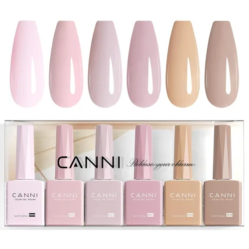 Miniatura 24 de CANNI Juego de esmaltes de uñas de gel marrón sin hema, 6 colores de 0.3 onzas líquidas, kit de esmalte de gel de color marrón claro, azul nude, kit