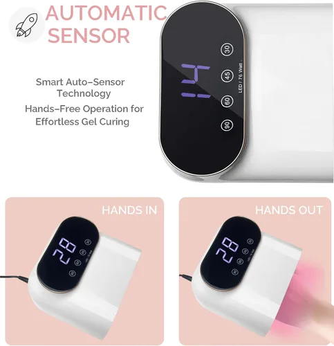 Miniatura 6 de Lámpara de uñas LED UV de 76 W, secadora de luz para esmalte de uñas, secadora de uñas LED con 38 cuentas LED, 4 temporizadores, sensor inteligente