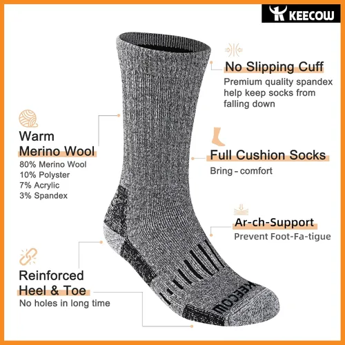 Miniatura 4 de KEECOW Calcetines de lana merina para hombre y mujer, térmicos, cálidos, de invierno, acolchados, para senderismo, de trabajo, para correr, 3 pares