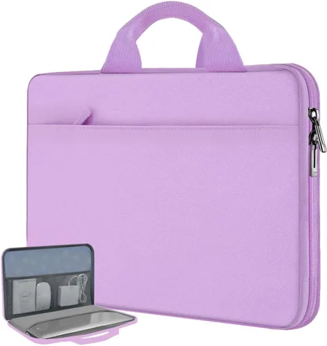 Miniatura 10 de Hseok Funda para laptop de 13.3 a 14 pulgadas, portafolios de 180 grados resistente al agua y a los golpes con forro de terciopelo suave, compatible