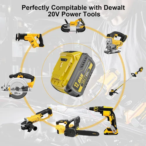 Miniatura 4 de 2Packs 12.0Ah Replacement for Dewalt 20V 60V Battery Compatible with Dewalt 20V/60V Battery DCB609 DCB606 DCB612 Series Power Tools Charger (Black)