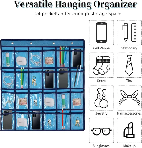 Miniatura 7 de Organizador para colgar sobre la puerta, para el aula, para colgar en la pared, puerta, armario, bolsa de almacenamiento de tela duradera, 12 Beige