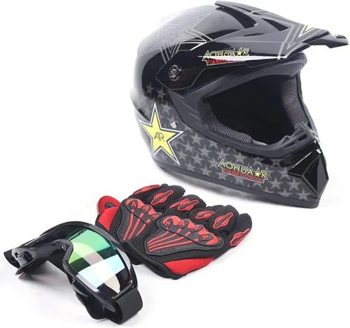 Casco de cara completa para motocicleta, motocross, ATV, UTV, todoterreno, MTB Racing Casco, cascos ligeros DOT con guantes de gafas para adultos y