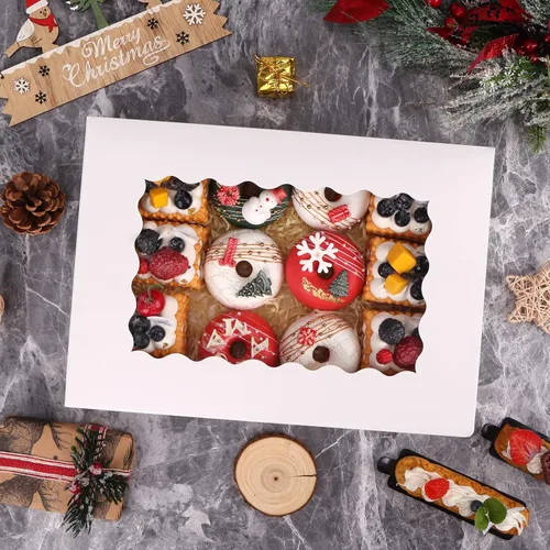 Miniatura 7 de Moretoes 40 piezas Cajas para galletas, 14 x 10 x 2.5 pulgadas Cajas de panadería autodesplegables con ventana, para donas, pasteles, magdalenas