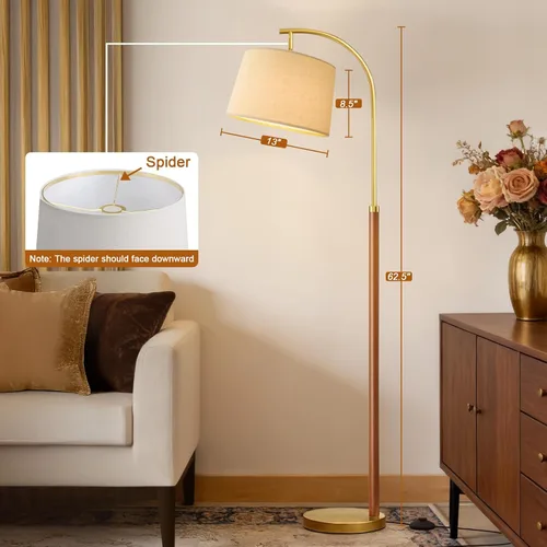 Miniatura 6 de G-SAFAVA Lámparas de pie de madera real para sala de estar, dormitorio, 62.5 pulgadas, lámpara moderna de mediados de siglo, lámparas de arco alto