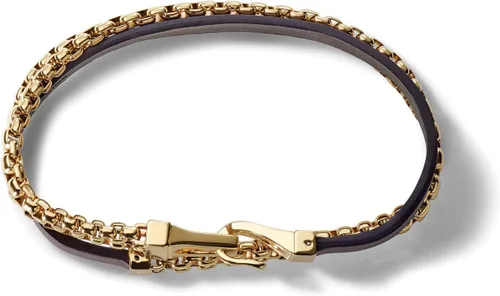 Miniatura 5 de Pulsera clásica de cuero y cadena de caja de doble envoltura para hombre
