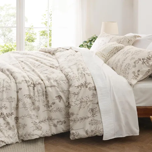 Miniatura 4 de Bedsure - Juego de edredón de tamaño queen, 3 piezas, bonito, con estampado floral, 1 suave edredón con diseño botánico de flores y 2 fundas de 28