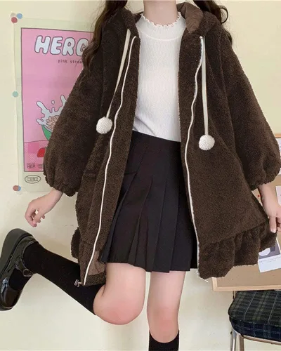 Miniatura 2 de BZB Sudaderas con capucha de conejo de anime Kawaii para mujer, suéter de conejo mullido y mullido para cosplay, abrigos