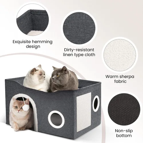 Miniatura 3 de Heeyoo - Casa para gatos de interior, cueva grande con cama para gatos con bola esponjosa y almohadilla para arañar, casas y condominios plegables