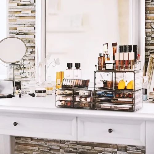 Miniatura 4 de Sorbus Organizador Grande de Maquillaje - Organizador Transparente y Apilable de Joyería y Maquillaje para Tocador, Almacenamiento de Baño, Cajonera