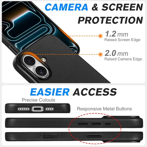 Miniatura 7 de SHIELDON Funda de cuero genuino para iPhone 17 de 6.3 pulgadas 2025 Compatible con Magsafe, botón de cámara actualizado, carga inalámbrica Negro