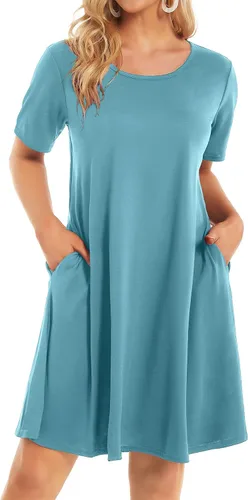 Miniatura 40 de Vestidos de verano para mujer, informales, holgados, estilo camiseta, florales, de manga corta, con vuelo y bolsillos, para la playa