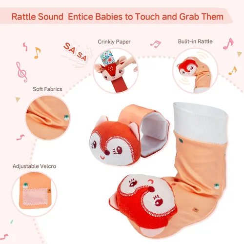 Miniatura 4 de PADONISE Encantadores sonajeros de muñeca y calcetín con animal para bebé, juguete suave para recién nacidos, de 0 a 6 y 6 a 12 meses, buscador