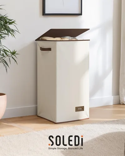 Miniatura 9 de SOLEDI Cesta de ropa con tapa, 100 L XL, cesta grande para la ropa sucia con bolsa removible, cestas de lavandería plegables, almacenamiento