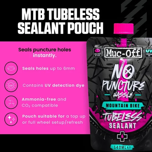 Miniatura 2 de Muc-Off Sellador sin cámara sin complicaciones de pinchazos, 1 litro, sellador avanzado para neumáticos de bicicleta con tinte trazador UV que sella