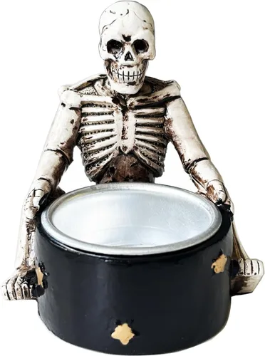 Miniatura 2 de Portavelas espeluznante – Decoración de Halloween, portavelas de calavera de esqueleto de terror, calavera de resina, estilo gótico, decoración