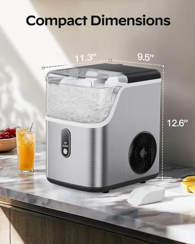 Miniatura 6 de Máquina de hielo Nugget para encimera, máquina de hielo HOMEZAY Pebble con hielo de pellets masticable suave, 33 libras por día, máquina de hielo