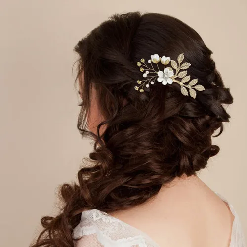Miniatura 4 de inSowni 36 Pack Horquillas para el pelo de novia con flores doradas y hojas, peines laterales para el pelo de novia+pinzas para el pelo