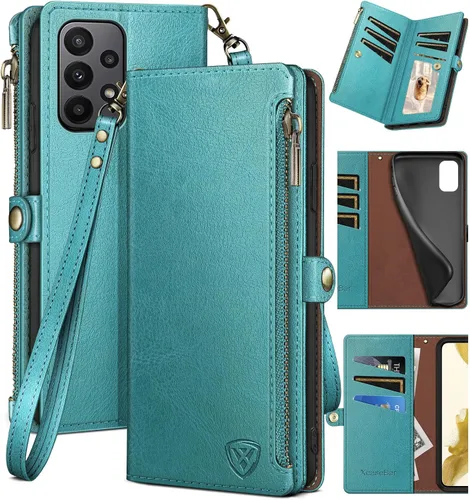 Miniatura 11 de XcaseBar Funda tipo cartera para Samsung Galaxy A23 5G/4G con cremallera y tarjetero de crédito [bloqueo RFID], funda de piel sintética con tapa