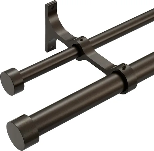 Miniatura 14 de Barras de cortina dobles con tapa de aluminio y soportes completos, barra de cortina doble ajustable de 1 pulgada en el frente y 5/8 pulgadas