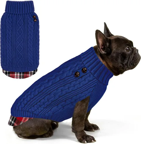 Miniatura 32 de KYEESE - Suéter para perro mediano, suéter tejido con estampado de cuadros, cálido abrigo de mascotas para otoño e invierno