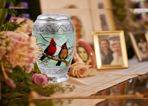 Miniatura 7 de hlc Hermosa urna grande de cremación de pájaros cardenales para cenizas humanas, hecha a mano, urna asequible para cenizas (adultos (200 libras)