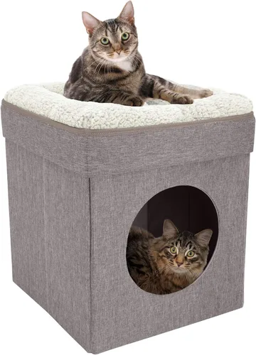 Miniatura 7 de Kitty City Muebles de cubo para gatos de interior, cubo gris A) Cubo de gato (gris)