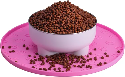 Tapete de silicona para alimentos y agua, tapete de goma con borde elevado para cuencos de perro, evita que los alimentos y el agua manchen los