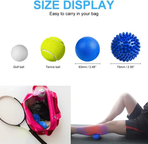 Miniatura 2 de URAQT Juego de 2 bolas de masaje con pinchos, bolas de masaje de terapia física, bola de lacrosse dura y bola de masaje con puntas para liberación
