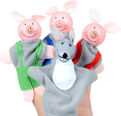 3 pequeños cerdos y marionetas de dedo de lobo, juguete para contar historias para niños pequeños, disfraz de marioneta de tres cerdos pequeños para