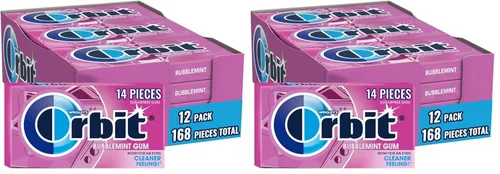 ORBIT Bubblemint - Goma de mascar sin azúcar, 24 paquetes de 14 piezas (168 piezas en total) paquetes de goma de mascar a granel