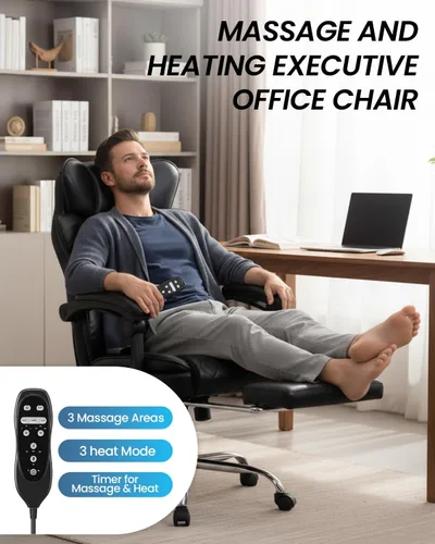 Miniatura 5 de Silla de oficina de masaje de 500 libras con reposapiés, 6 puntos de vibración y calor, sillas de escritorio de oficina en casa, silla de oficina