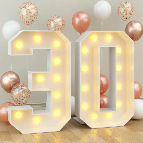 Miniatura 18 de Marco de marquesina de números luminosos de 4 pies con 20 números de mosaico para fiesta de cumpleaños de 20 años, cartón grande con ranuras