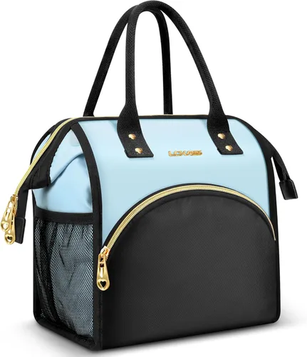 Miniatura 16 de Bolsa de almuerzo aislada para mujer, bolsa de almuerzo de apertura amplia, soporte grande para bebidas, organizador térmico de nailon duradero