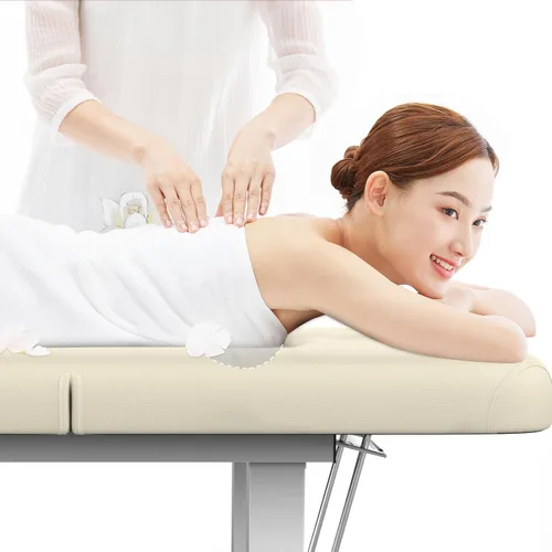 Miniatura 3 de pouseayar Mesa de masaje estacionaria ancha gris beige con respaldo para mesa de tratamiento, mesa de terapia física, cama facial de spa, marco