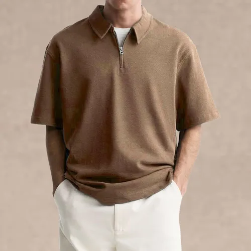 Miniatura 2 de Camisas polo con cremallera para hombre, camiseta de cuello de moda de verano, talla grande, camisa de golf clásica lisa para exteriores, tops