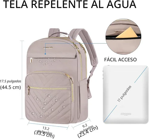Miniatura 3 de VANKEAN Mochila para laptop de 17.3 pulgadas para mujer, bolsa de trabajo para laptop a la moda con puerto USB, mochilas impermeables, elegantes