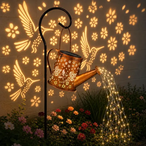 Regadera Solar con Luz, Lámpara Colgante de Jardín Alimentada por Energía Solar, Decoración de Jardín Decorativa Impermeable para Patio, Regalos
