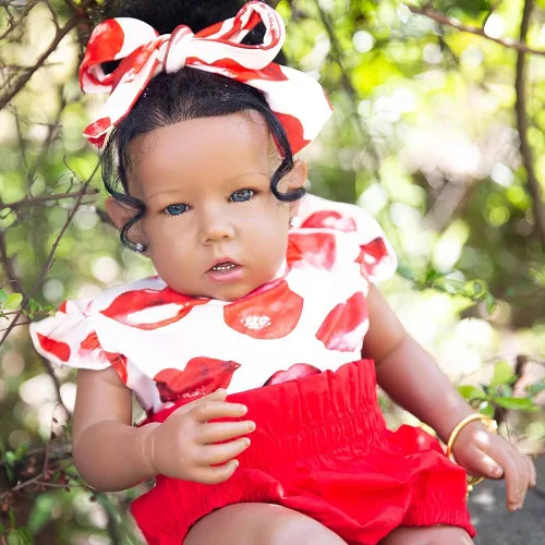 Miniatura 3 de Muñecas bebé Reborn Niña Negra, Muñecas bebé recién nacidas afroamericanas de 20 pulgadas, realistas con cuerpo suave y extremidades de silicona