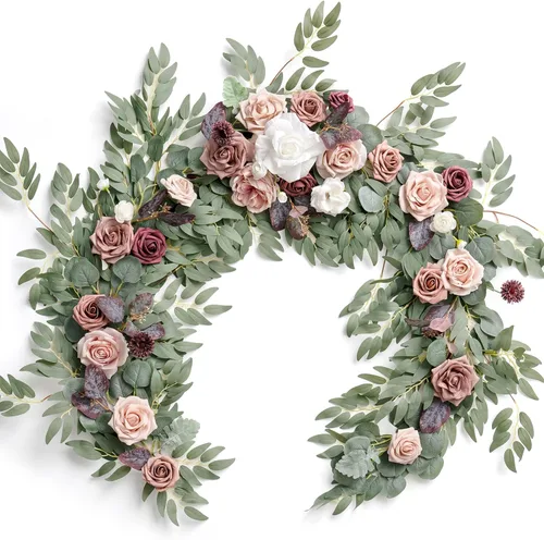 Miniatura 15 de Ling's Moment Guirnalda de Flores - Eucalipto y Rosa de 6 Pies - Decoración de Mesa de Novios para Recepción de Boda, Guirnalda Floral Artificial