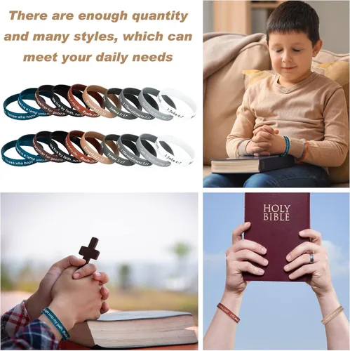 Miniatura 41 de Estune 120 pulseras de versículos de la Biblia, con cita motivacional, pulseras de goma, pulseras de silicona religiosas, pulseras de silicona