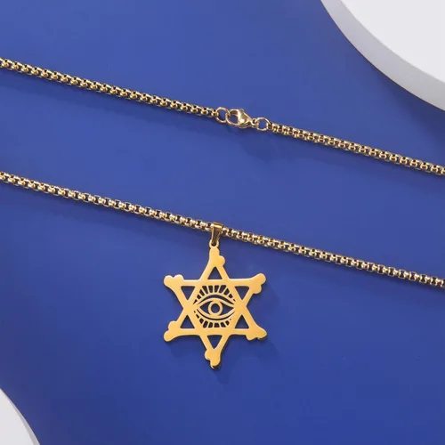 Miniatura 28 de EUEAVAN Collar con dije de estrella de David contra el mal de ojo de seis puntas con dije de estrella de David, hexagrama demoníaco religioso