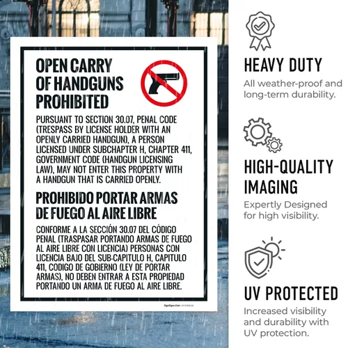 Miniatura 6 de Concealed Carry Prohibited Texas Penal Code Bilingual Sidewalk Sign Kit, (SI-74332) 18x24 Inches, Replacement Panels (2 Pack) 160 Mil Thick