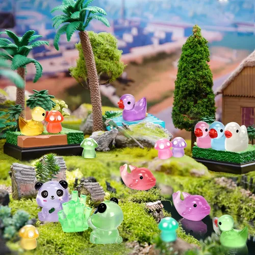 Miniatura 4 de Mini Patos de Resina Luminosos Animales Pequeños que Brillan en la Oscuridad Pato Panda Delfín Hongo 4 Juegos de Combinación para Jardín Micro