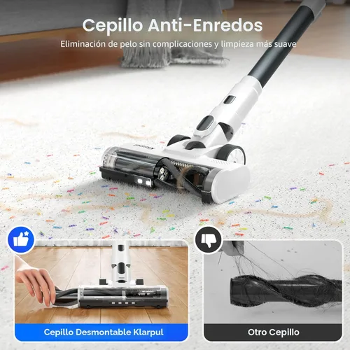Miniatura 5 de Klarpul Aspiradora inalámbrica, 2 baterías, 140 minutos de tiempo de funcionamiento, 600 W, 50 Kpa, aspiradora inalámbrica, aspiradora de pie
