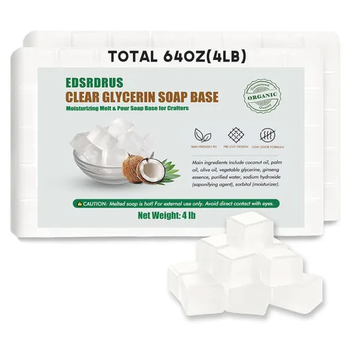 EDSRDRUS Base de jabón de glicerina sin perfume de 4 libras, base de jabón hidratante hecha a mano para manualidades, glicerina vegetal y aceite de