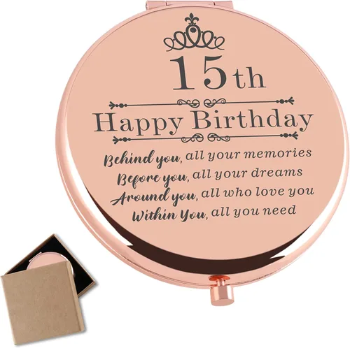 Regalos para niñas de 15 años para cumpleaños, espejo compacto de viaje de oro rosa, ideas de regalo de cumpleaños 15 para adolescentes, niñas,