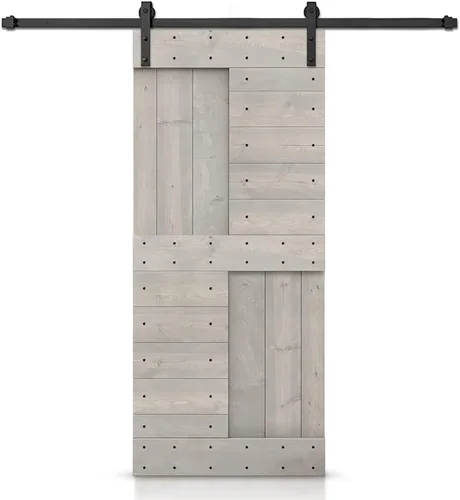 Miniatura 96 de TMS Serie N - Puerta corrediza interior de madera de pino anudada con kit de herrajes deslizantes (32 x 84 pulgadas, blanco)