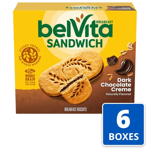 Miniatura 20 de belVita Sándwiches de galletas de barra de desayuno, crema de chocolate negro, 30 paquetes en total, 6 cajas (2 galletas por paquete)