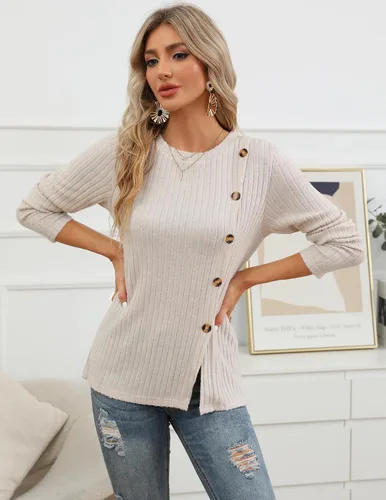 Miniatura 4 de Zeagoo Blusa de manga larga para mujer, cuello redondo, casual, suéteres tipo túnica para otoño